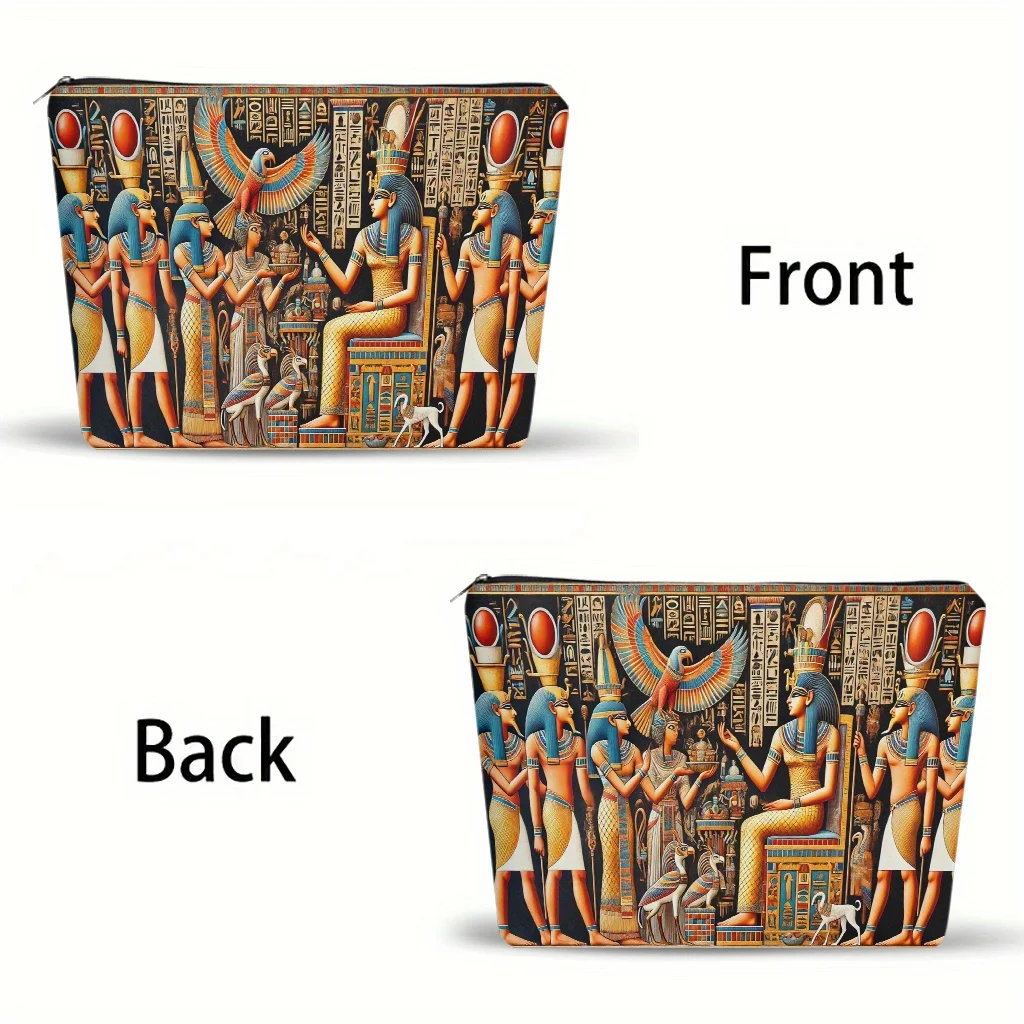 Un sac de maquillage du pharaon égyptien - Jolie pochette multifonctionnelle à fermeture éclair pour femme, sac de rangement de bijoux