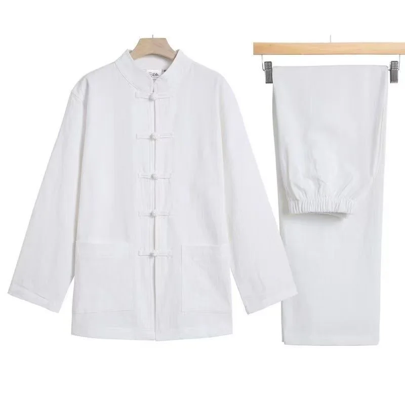 Summer Cotton Lin Monastic Robe Set Zen Meditation Clothing Middle Age Men Women Button Retro Buddhist Style Hanfu Traditiona...