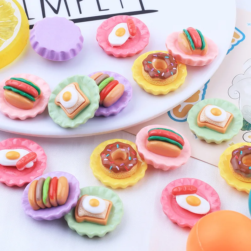 10ชิ้น/ล็อตตุ๊กตาโดนัทขนมปังไข่อาหารขนาดเล็กเรซิ่นจำลองอาหารของเล่นจำลองขนาดเล็กอุปกรณ์ตกแต่งบ้าน