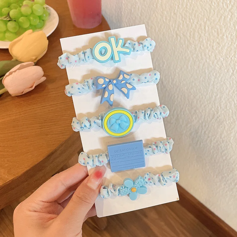 5 Buah/Set 2022 Baru Anak Perempuan Lucu Kartun Bunga Tali Rambut Anak Kuncir Rambut Elastis Pita Rambut Mode Aksesori Rambut Set Klip Rambut