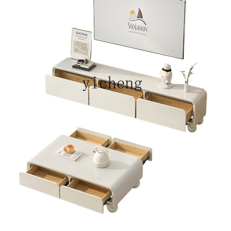 

Tqh TV Cabinet and Tea Table Combination Living Room Home Modern Simple Rounded Corner Floor TV Stand