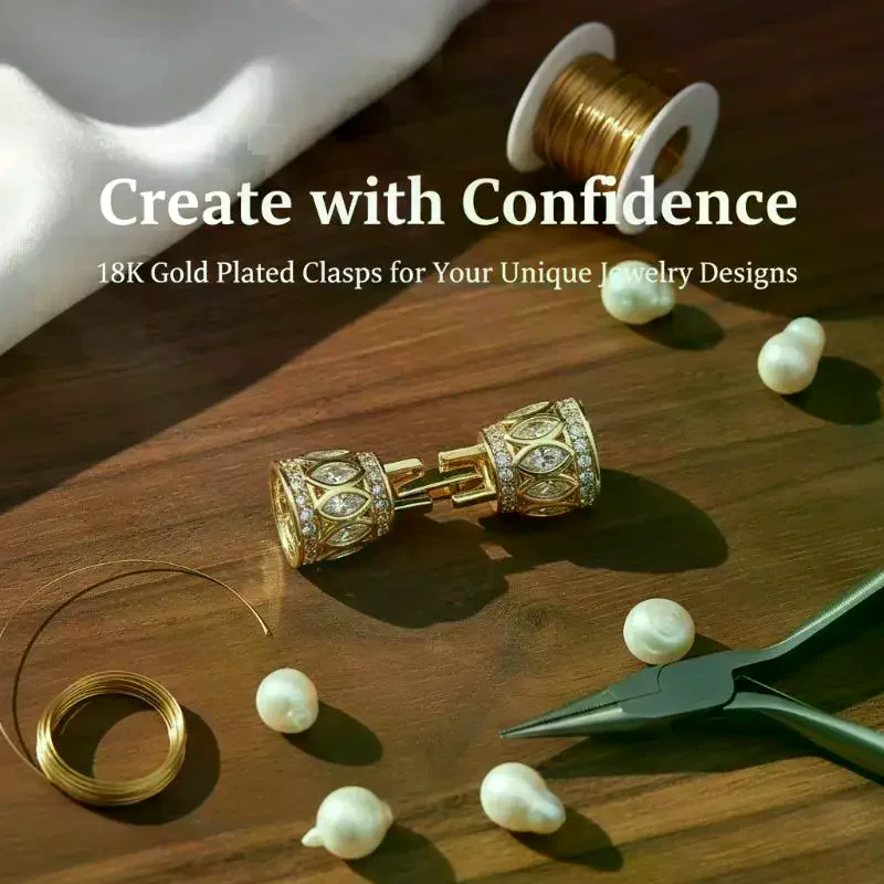 Fade Resistant Gold Plated Jewelry Clasps with Zirconia Multi Sizes for DIY Jewelry Making Necklace Bracelet Craft