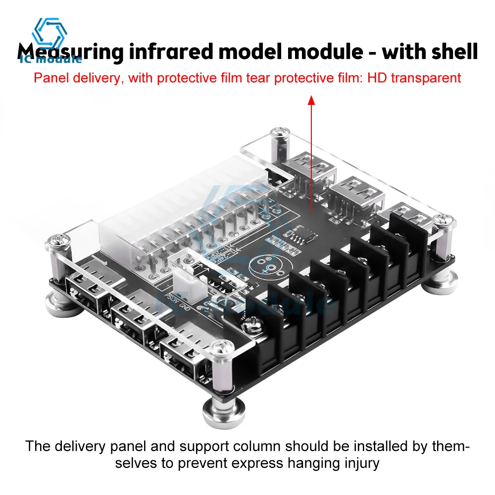 24 Pins ATX Power Supply Breakout Board and Acrylic Case Kit Module Adapter Power Connector Support 3.3V/5V/12V