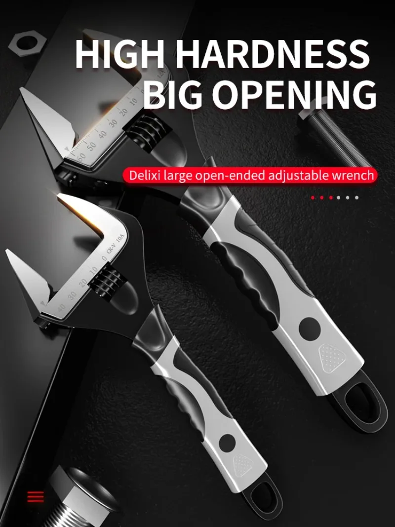 Multifunctional Adjustable Wrench 6/8/10/12 Inch Extra Wide Jaw Large Opening Hand Tool for Bathroom Board Moving &Universal Use