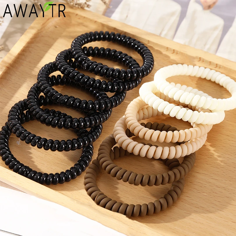 6PCS Phone Cord Spiral Hair Ties Colorful Elastic Hair Bands Plastic Rubber Telephone Cord Scrunchies Hair Accessories Headwear