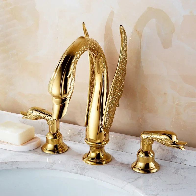 Bathroom basin brass faucet gold widespread Swan black Tap luxury Basin Mixer Hot And Cold shower room sink Faucet