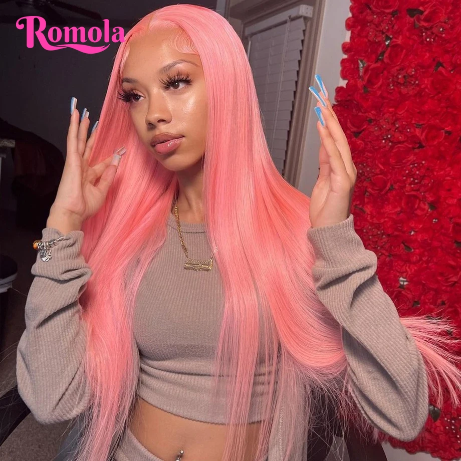 Pink Wig Lace Front Human Hair Wig 30 Inch 13x6 Hd Lace Frontal Wigs 13x4 Bone Straight Colored Glueless Brazilian Wigs On Sale