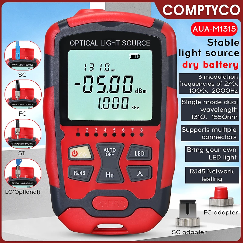 COMPTYCO Mini Stable Light Source AUA-M1315(Dry Cell)/AUA-MC1315(Rechargeable) Single Mode 1310/1550nm Fiber Optic Light Source