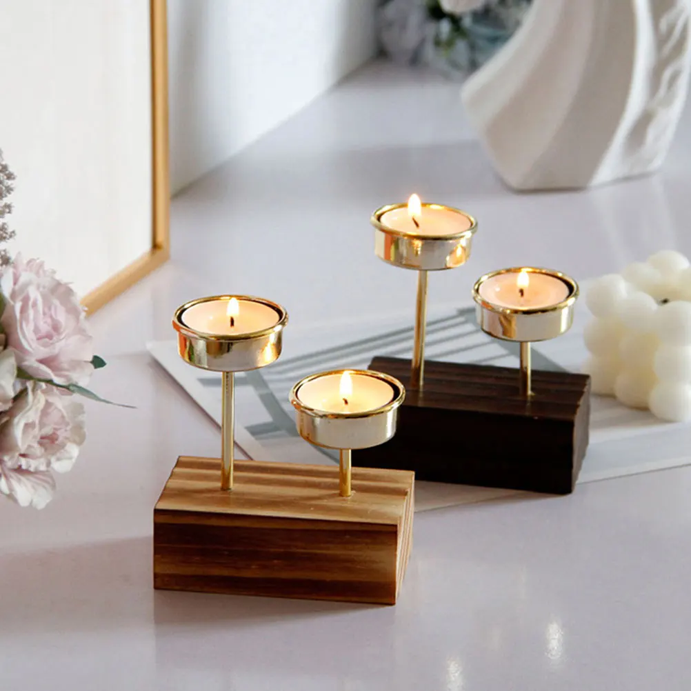 

Vintage Wooden Holder for Home Decor Romantic Table Candlestick Stand Wood Rack Decorative for Restaurant
