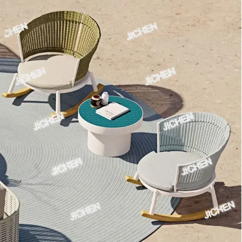 HZ Outdoor Rattan Rocking Chair Balcony Table And Chairs Outdoor Coffee Table Combination Three-piece Terrace Courtyard Outdoor