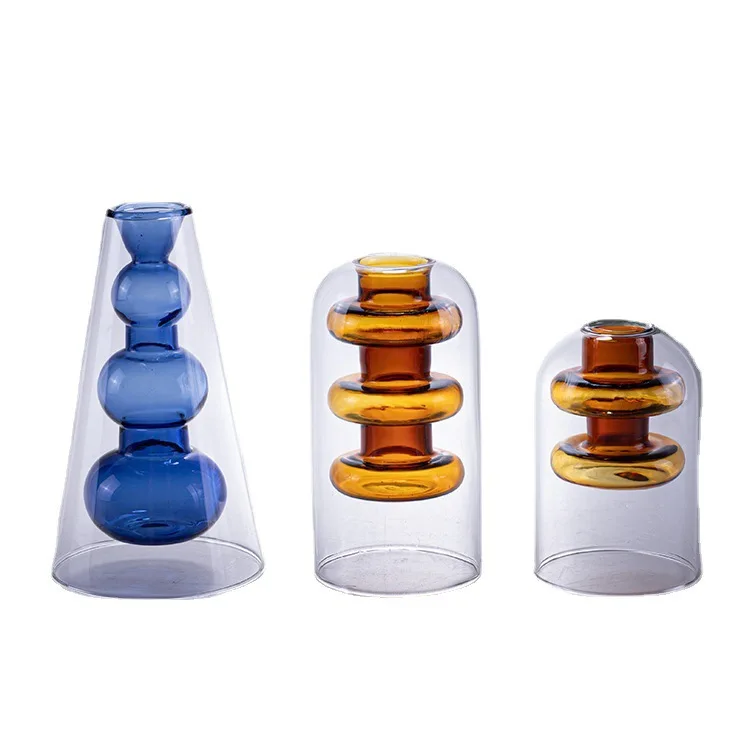 Modern glass vase simple insert dried flower device ins decoration creative ornament soft handicraft wholesale floral art