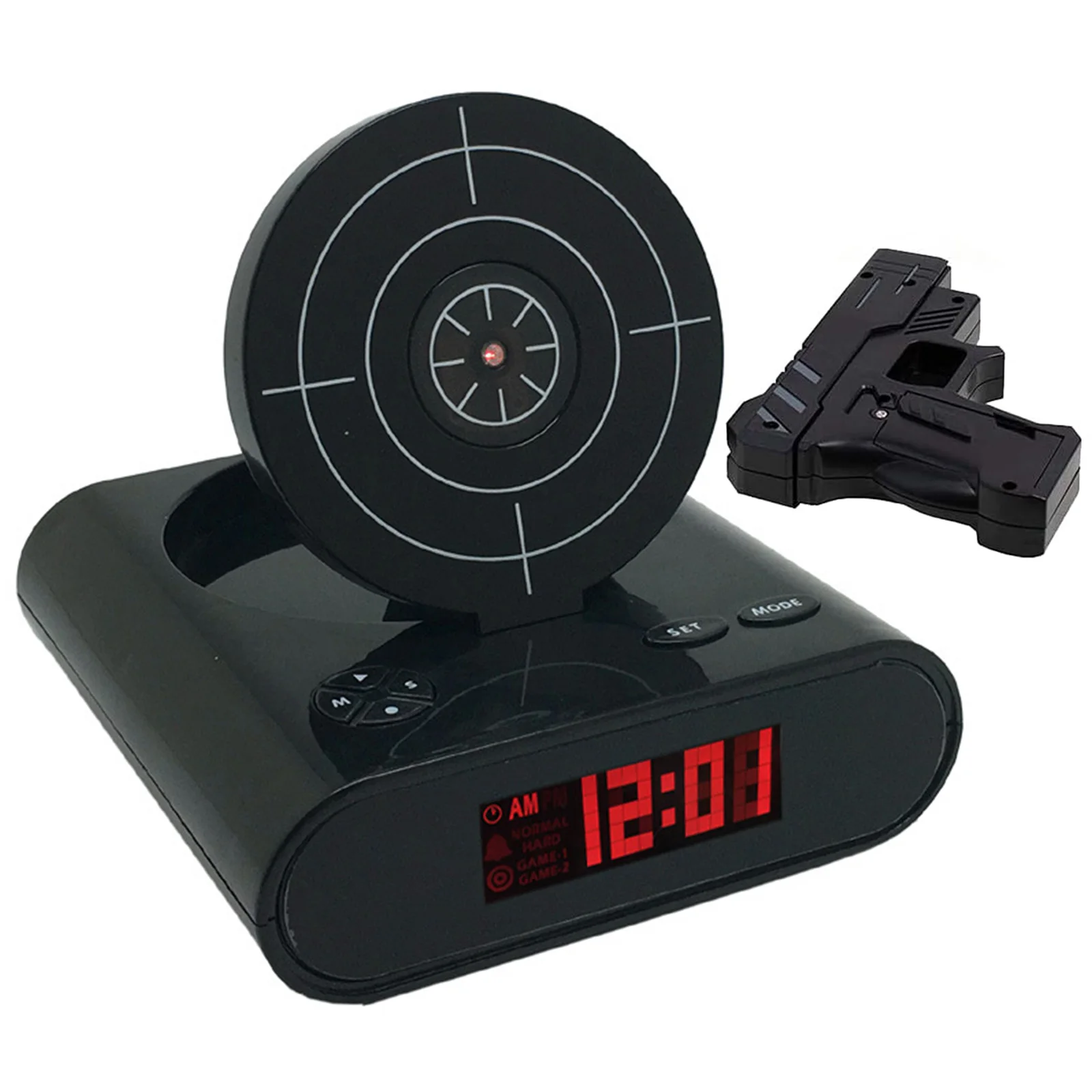 Digital Target Alarm Clock with Gun & LED Display Ringtones Customization 2 Alarming Modes for Heavy Sleepers Novelty Girls