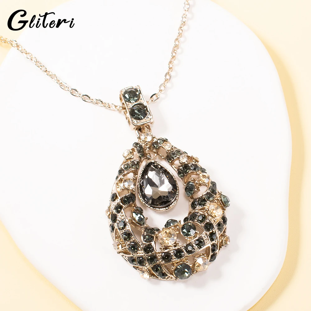 

GEITERI Flash Drill Drop Sweater Chain Necklaces For Women Gold Color Alloy Crystal Zircon Pendant Choker Jewelry Birthday Gifts