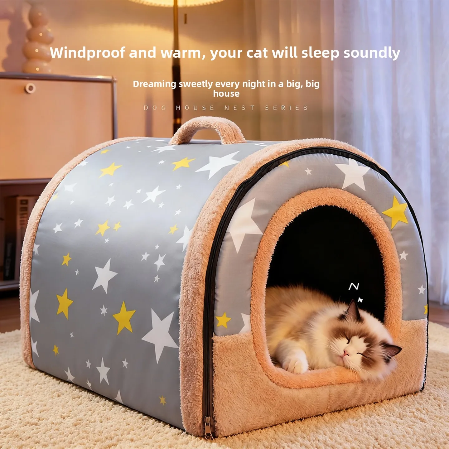 

Утепленная закрытая лежанка для собак Amor Brand: всесезонное универсальное гнездо для домашних животных для использования в помещении, с крышей, для зимнего тепла и безопасности