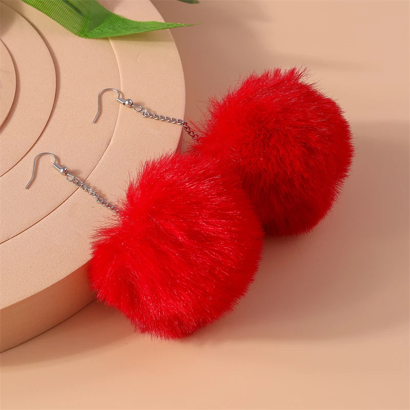 Trendige bunte große Plüsch-Kugel-Ohrringe für Frauen und Mädchen, Party, Festival, Schmuck, Geschenke – Detail 21