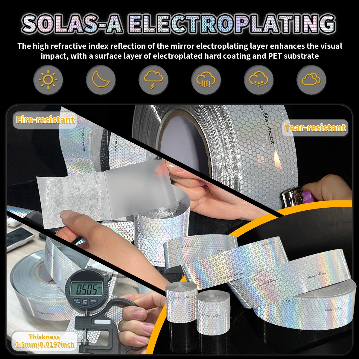 Solas-A Laser High Brightness Reflective Tape 5cm Waterproof Self-Adhesive Car Truck Lifebuoy Clothing Safety Warning Sticker