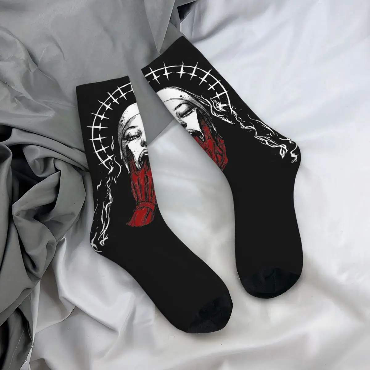 Fashion Satanic Bad Nun Skateboard Socks Polyester Middle Tube Socks for Unisex Breathable