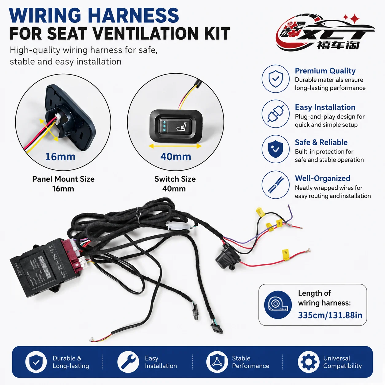 12V Car Safety Seat Ventilation Cooling Kit  3Level  Adjustment  Includes Switch And Wiring Harness  For Summer Driving