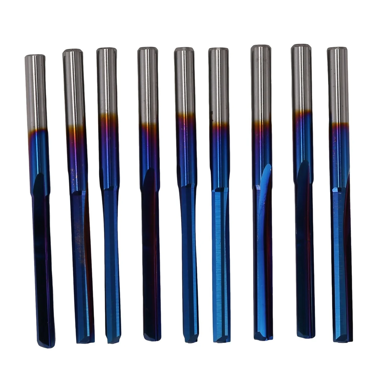 

АБКМ! 10 шт., 3,175, прямая концевая фреза с синим покрытием, 2 флейты, твердосплавная фреза для дерева, МДФ, пластика, гравировальная фреза с ЧПУ