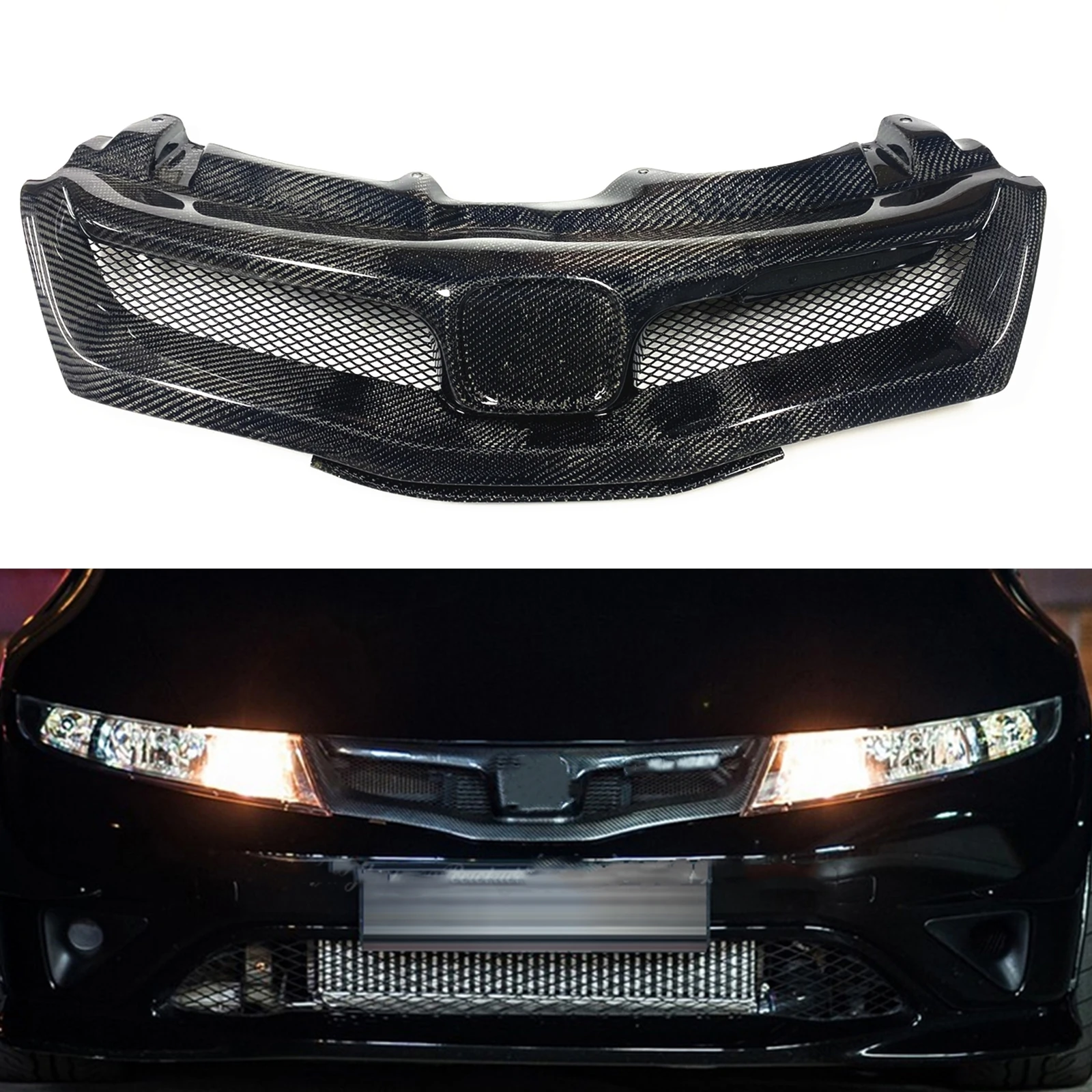 Olangdn Racing Grills для Honda Civic FN FK FN2 TYPE R 2006-2012, передняя решетка из углеродного волокна, автомобильный верхний бампер, комплект впускного капота Olangdn Racing Grills для Honda Civic FN FK FN2 TYPE R 2006-2012, передняя решетка из углеродного волокна, автомобильный верхний бампер, комплект впускного капота
