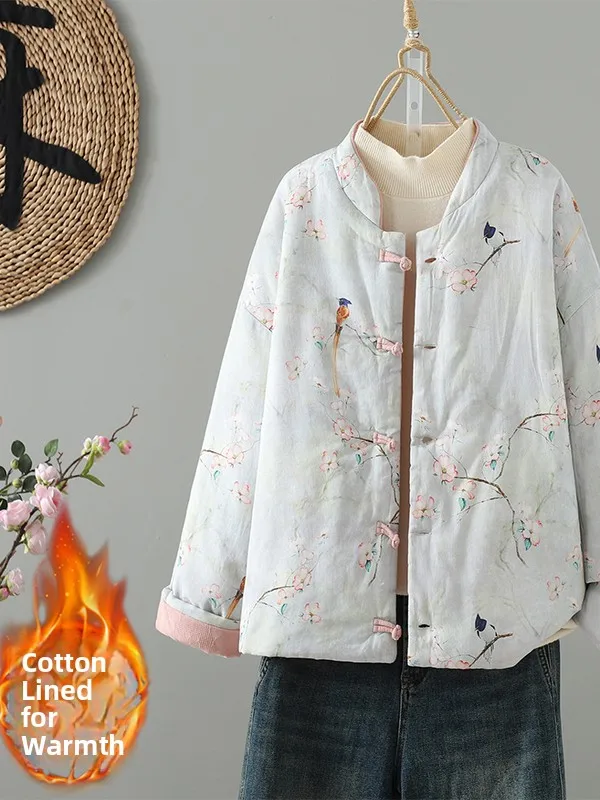 

Retro Chinese Sle Cotton Jaet Women's Autumn Winter Double Sided Wear Brand Tagl Coat with Button Detail Straight Cut