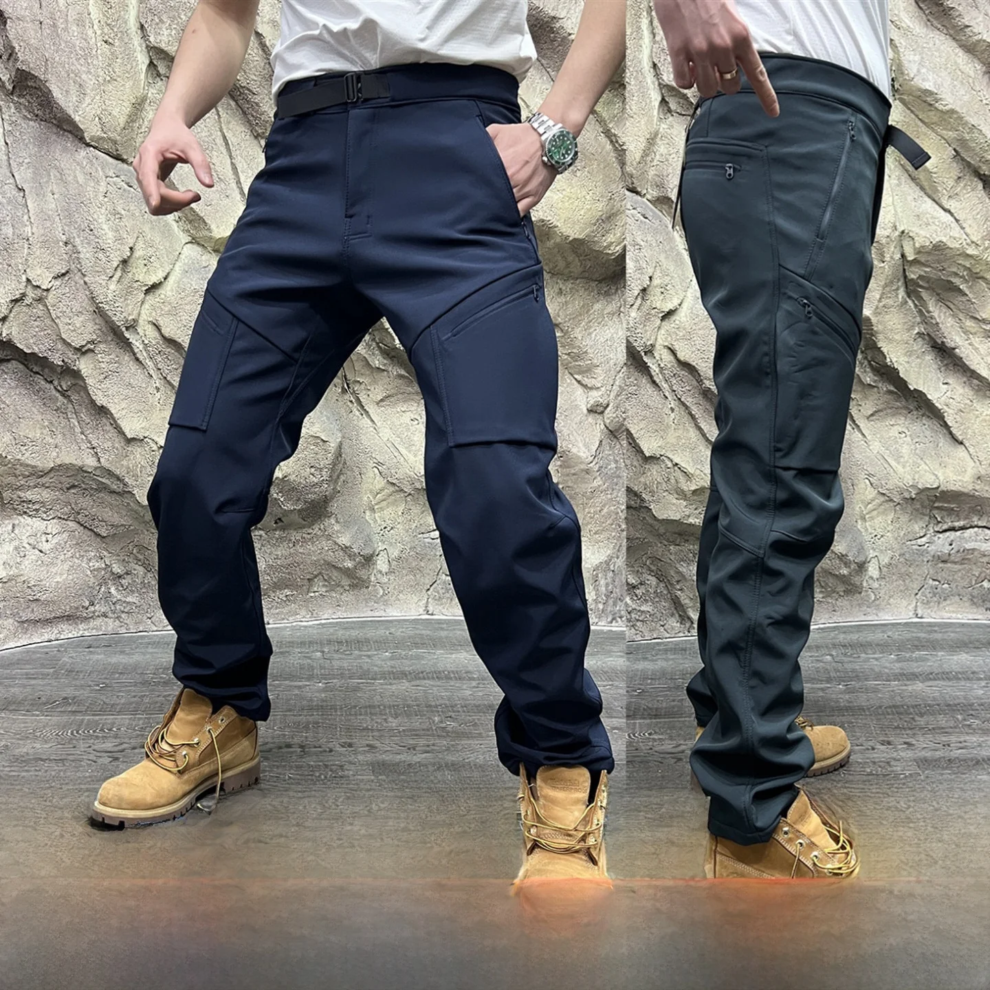 

Heavyweight 3D Tailored Men's Fce Lined Soft ell Workwear Pants Windproof Waterproof Autumn Winter Warm Straight Leg Zipper