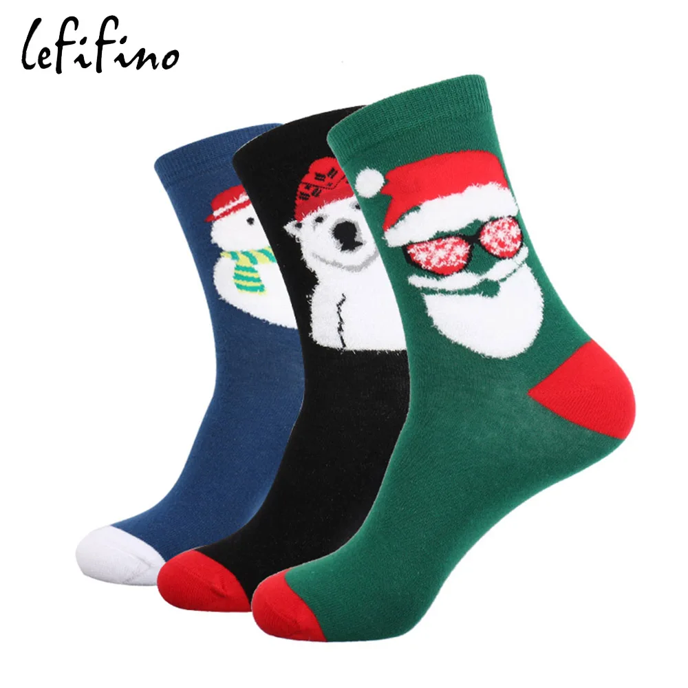 Men's and women's comb cotton holiday socks, green Christmas happy socks, fun Santa Claus jacquard cool socks, Christmas and New