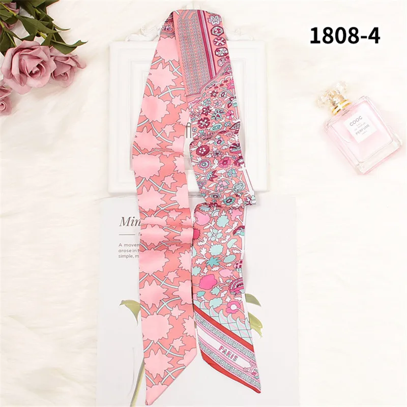 Bag Scarf New Floral Print Women Silk Scarf Skinny Bag Ribbon Female Headband Fashion Head Scarf Long Scarves & Wraps