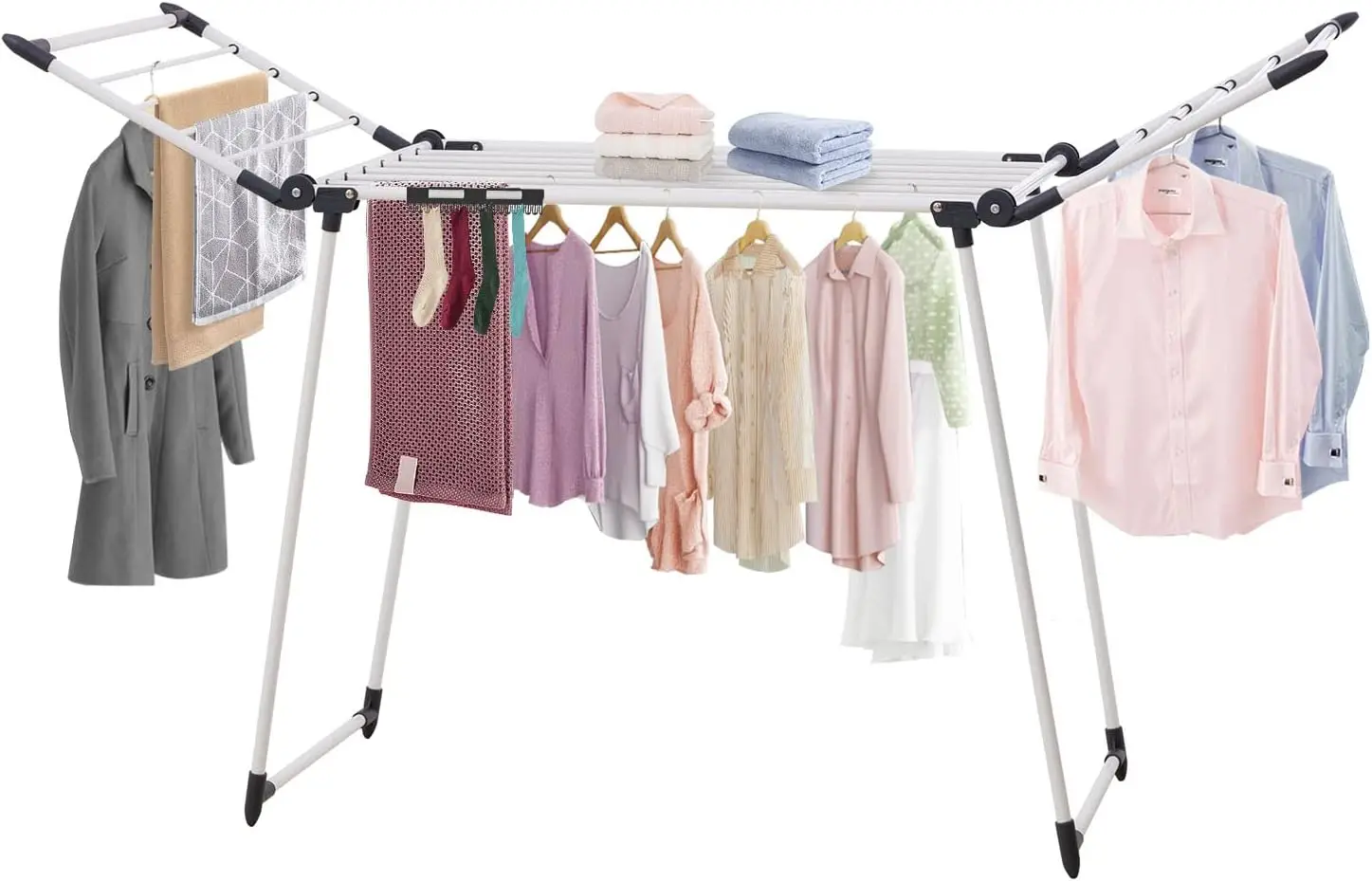 

Clothes Drying Rack, Gullwing Laundry Rack, Collapsible, Space-Saving Laundry Rack, with Sock Clips, for Clothes, Towels, Linens