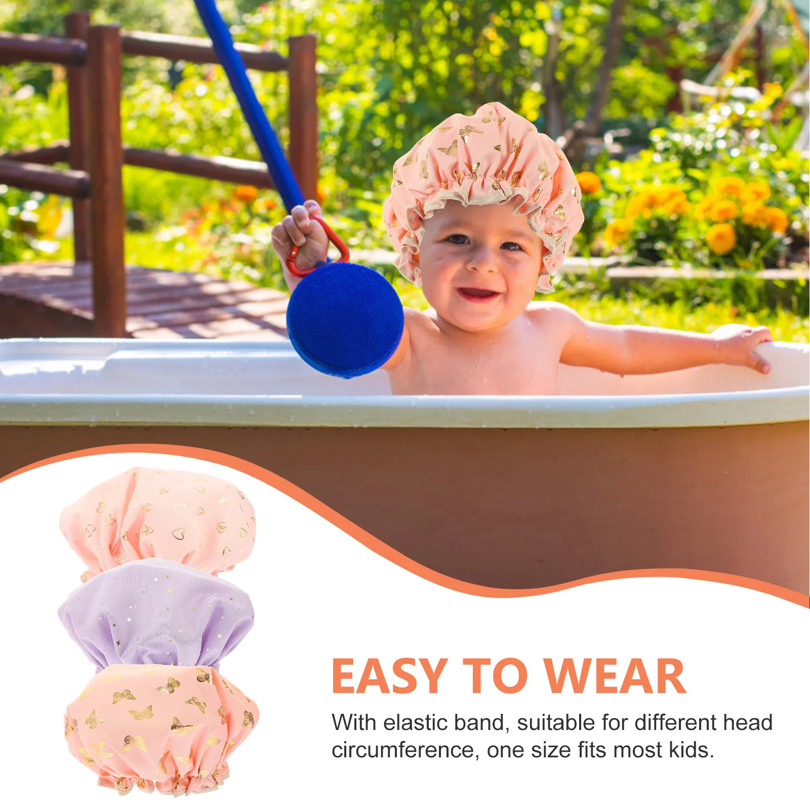 

3 шт., детская водонепроницаемая шапочка для душа, эластичная лента, многоразовая мягкая шапочка для ванны, детская шапочка для душа, детская шапочка для душа