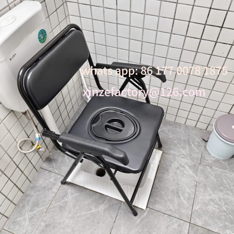 Customizable Adjustable Bedside Commode Toilet with Armrests Toilet Chair for Elderly Foldable Non-Slip Feet Supports 220 Lbs