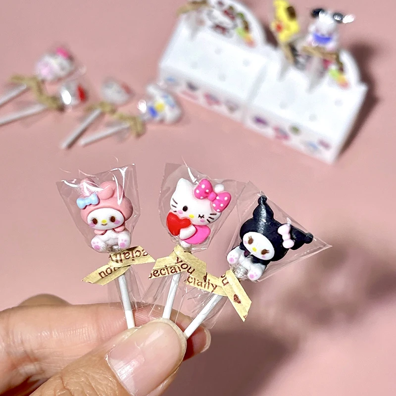 

1:12 Dollhouse Miniature Hello Kitty Lollipop W/Stand Sanrio Cat KT Candy Model Decor Toy Doll House Accessories