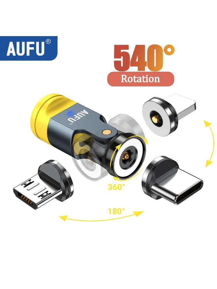 AUFU 540 Grad Drehbarer Magnetischer Adapter USB auf Typ-C Ladekabel Magnetischer USB-C Buchsen-Konverter für iPhone Mobiltelefon
