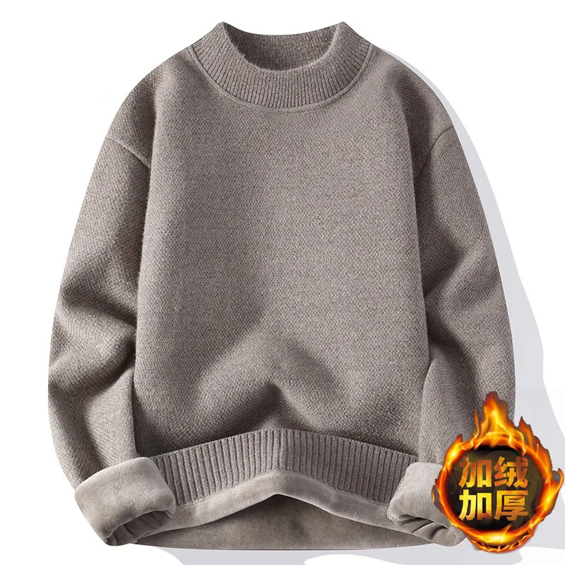 

Men's Knitted f-High Collar Sweater Fce-Lined Loose Inner Wear Bla Spring Autumn Sle Knit Base irt Thi Casual
