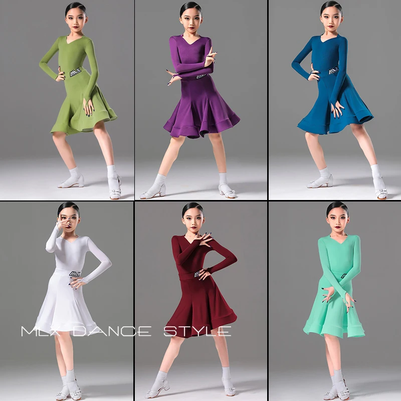 

Одежда для соревнований по латинским танцам 2024, одежда для девочек, юбки с разрезом и длинными рукавами, одежда для самбы, чачи, румбы, одежда для латинских танцев DQS20265