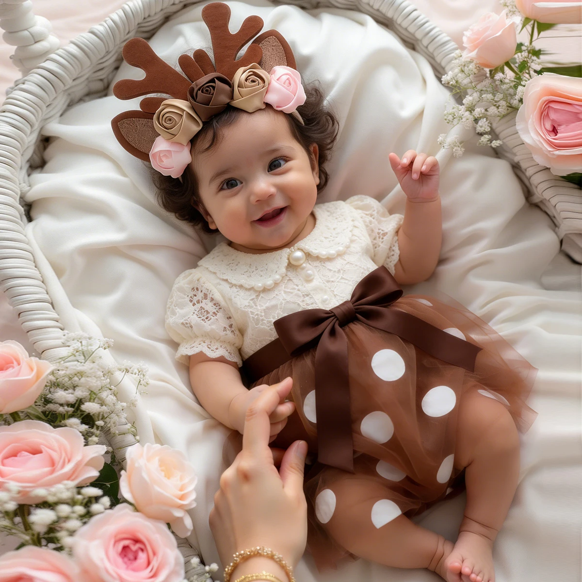 Ylsteed Newborn Deer Tutu Skirt Dresses with Headband Costume Baby Princess Elk Reindeer Outfit New Year-HD