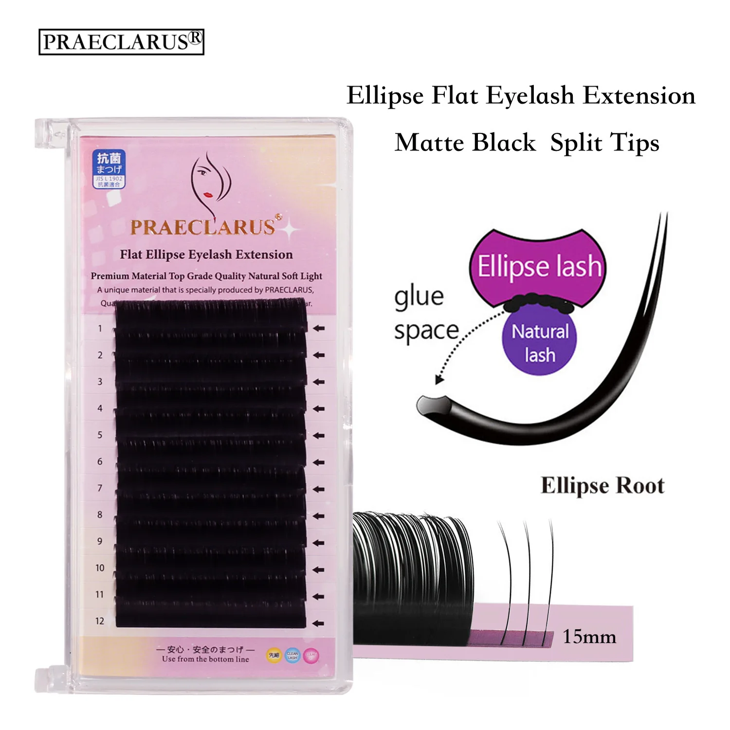 

[SHIP ON 24 HOURS]Flat Matte Ellipse individual Eyelash Curl C D DD Thickness 0.2 Natural soft Black Double Split-tips Ellipse