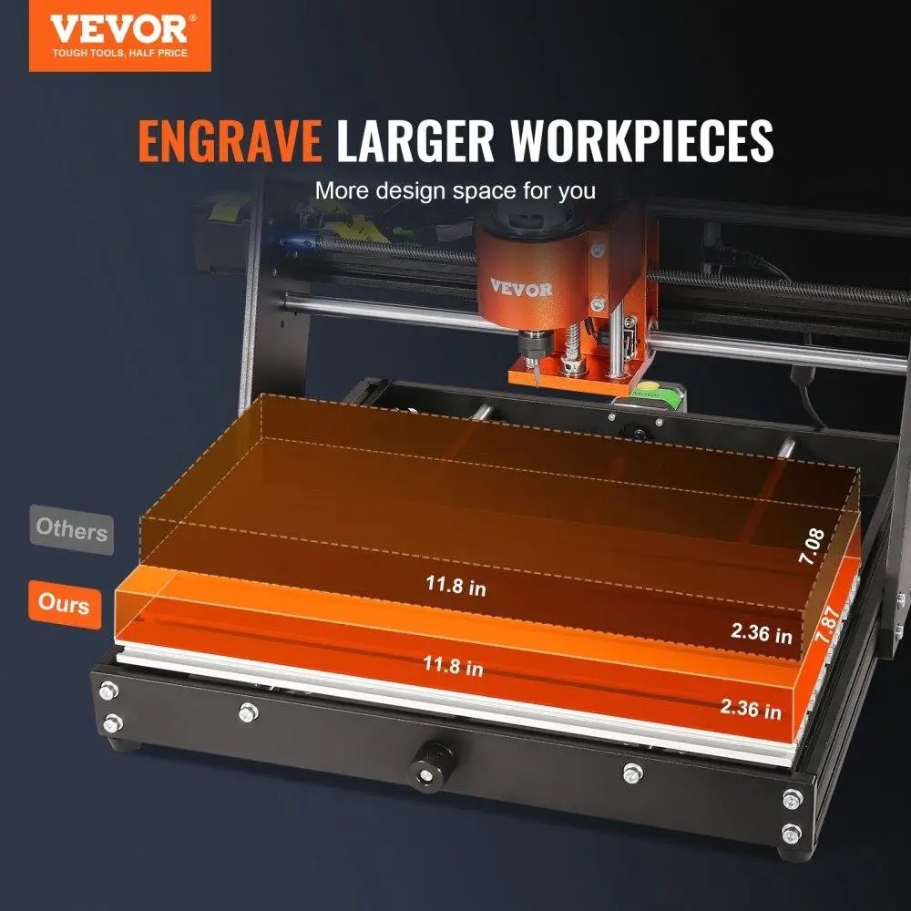 CNC Router Machine 60W 3 Axis GRBL Control for wood Engraving Carving Milling Machine Kit Working Area 300x200x60mm 1200RPM for