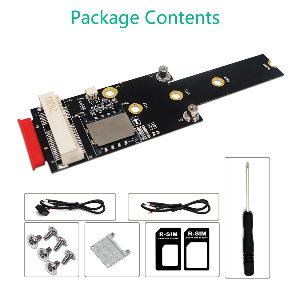 Adaptador de Placa de Rede Sem Fio para Módulo Wifi, Mini PCIE, NGFF Chave M, Suporte 2242, 2260, 2280, 22110 Tipo Slot, M.2