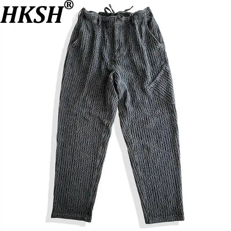 HKSH Spring New Men's Tide Punk Retro Casual Pants Tie-Dye Washed Loose Tapered Slim Fashion Casual Pants Elastic Waist HK23717