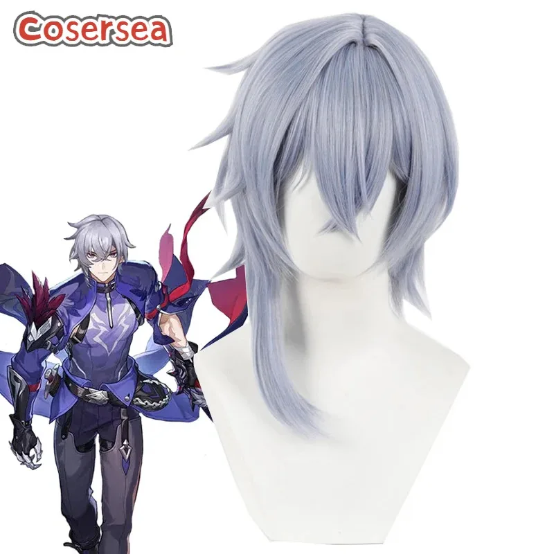 Cosersea Moze 코스프레 가발 게임 Honkai: 스타 레일 Moze 35cm 짧은 스트레이트 그레이 파티 남성 코스 가발 합성 머리 내열성