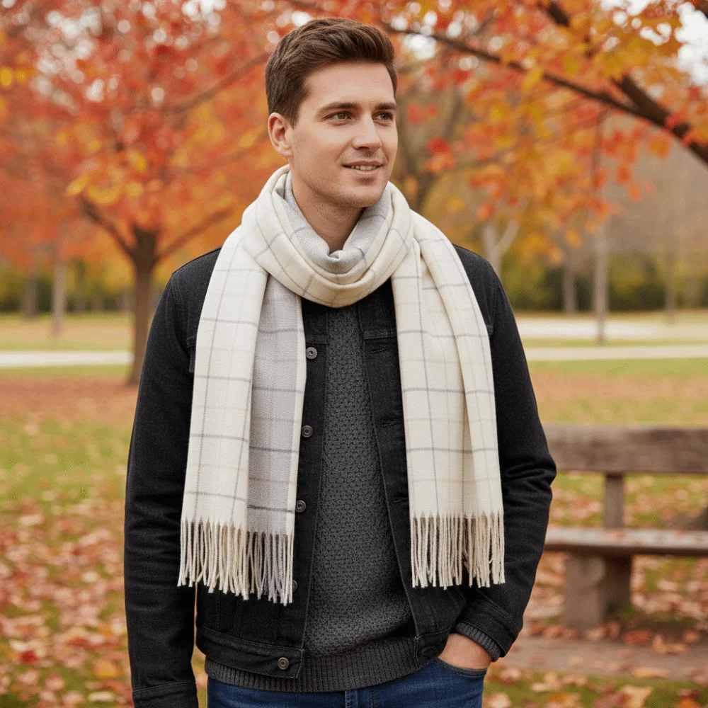 

Подарки, имитация кашемира, клетчатый вязаный шарф, теплый мягкий мужской толстый шаль, длинный двусторонний шарф в корейском стиле, зимний