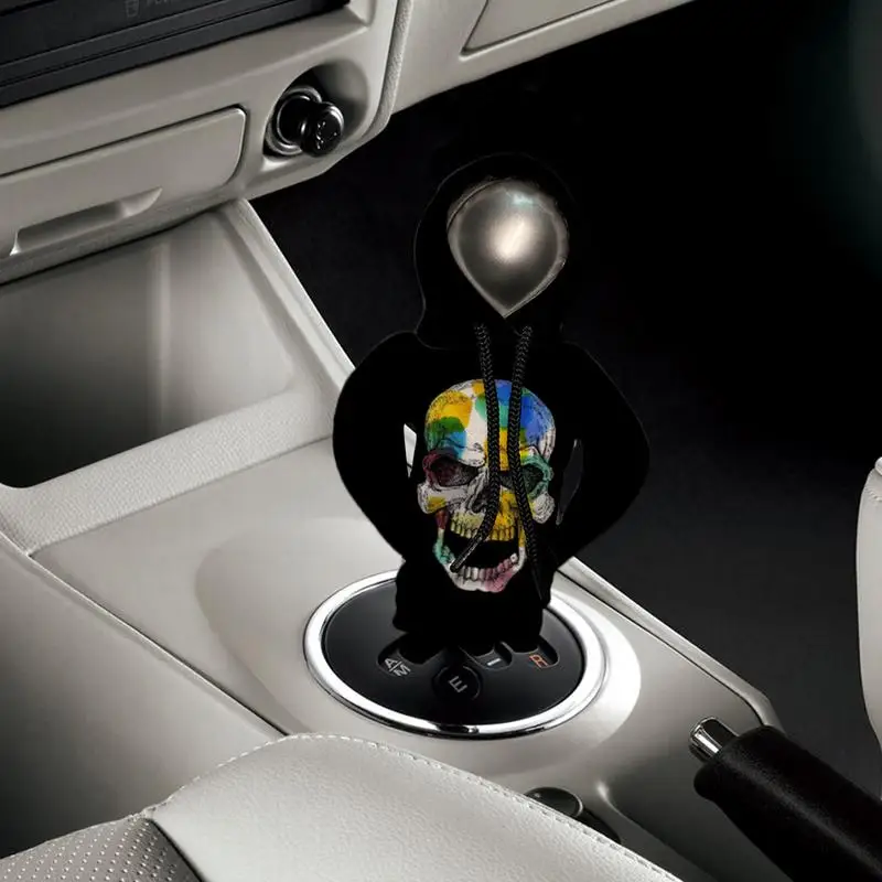 Hoodie Car Gear Shift Cover Halloween Skull Car Shifter Knobs Cover Trendy Hooded Shirt Car Shifter Stick Protector Car Shift