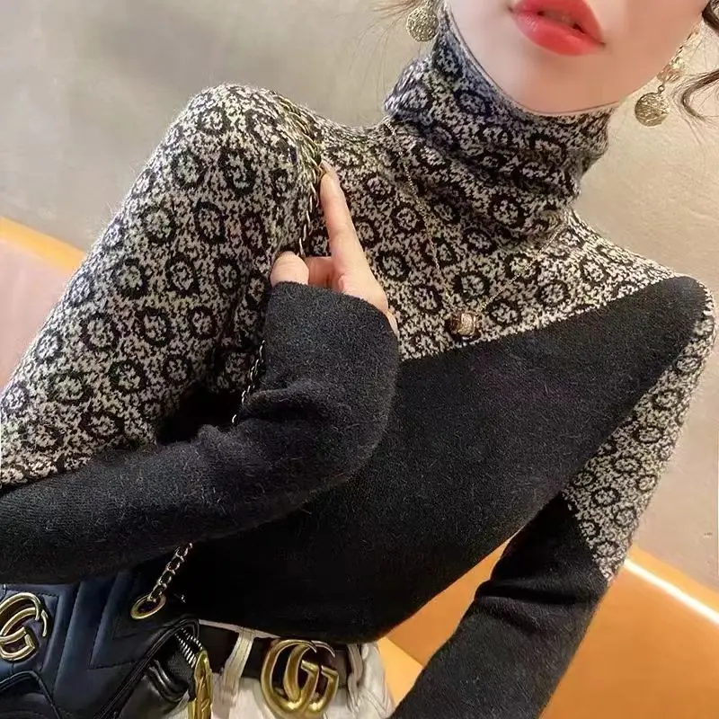 Turtleneck Fashionable Autumn and Winter Base High-end New Color-blocking Casual Top Knitted Sweater