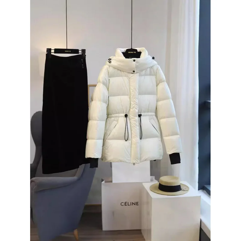 G91811~Cold Resistance-15Degree！90White Goose down Thickened Warm Waist Trimming Short Hooded down Jacket Coat Autumn and Winter