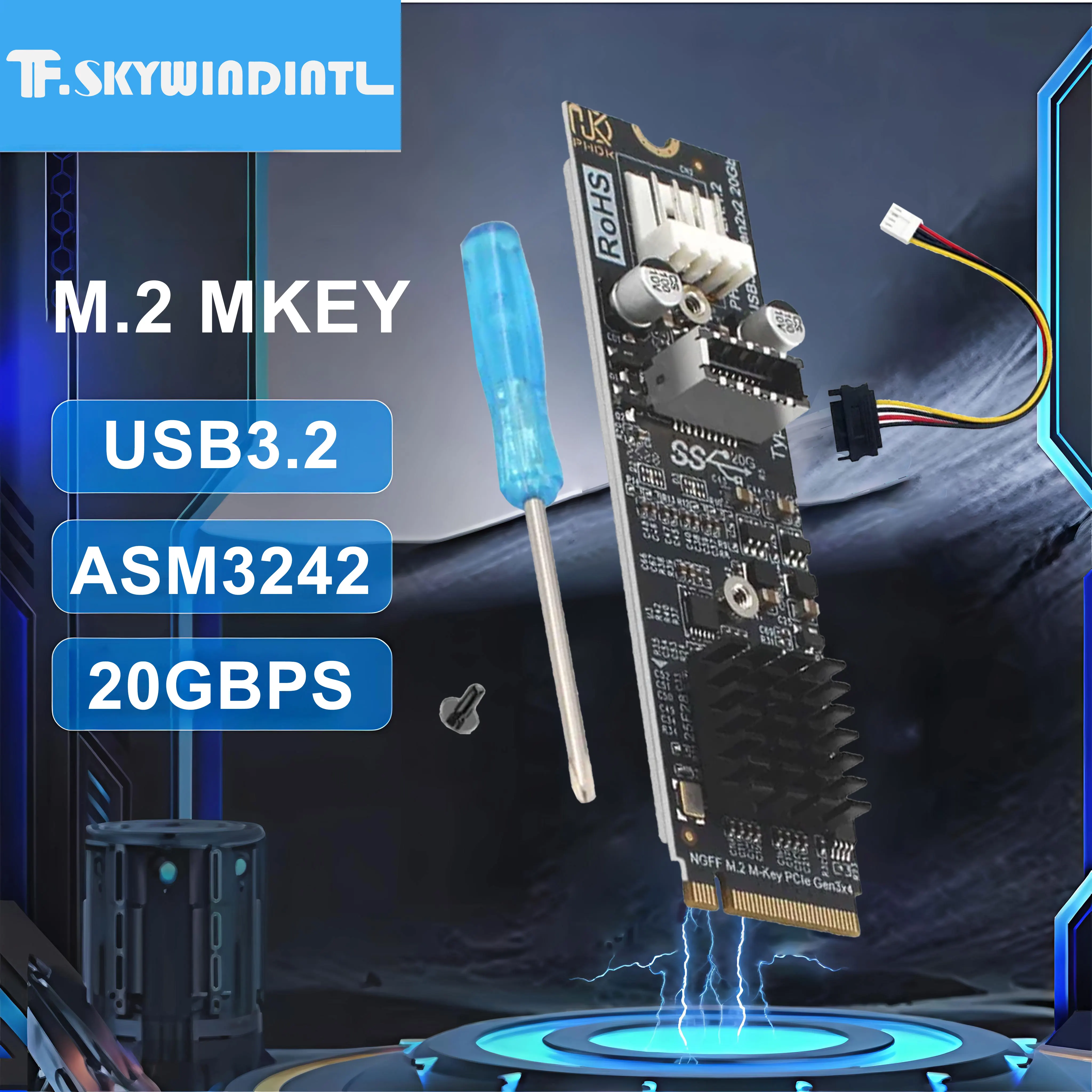 

Карта адаптера M.2 — TYPE-E Чип ASM3242 20 Гбит/с Высокоскоростная карта расширения M.2 PCIe NVMe — TYPE-E Подходит для настольных компьютеров