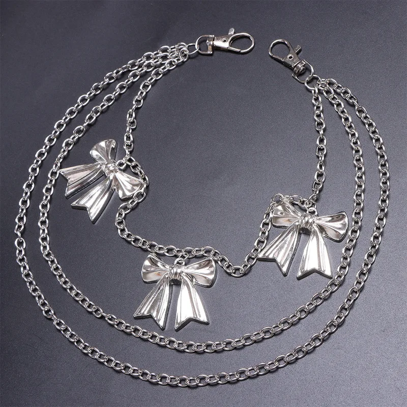 Multi‑Layer Bow Charm Pants Chain Silver Metal Waist Chain Sweet Gothic Style Jeans Key Ring Harajuku Streetwear Accessory view 6