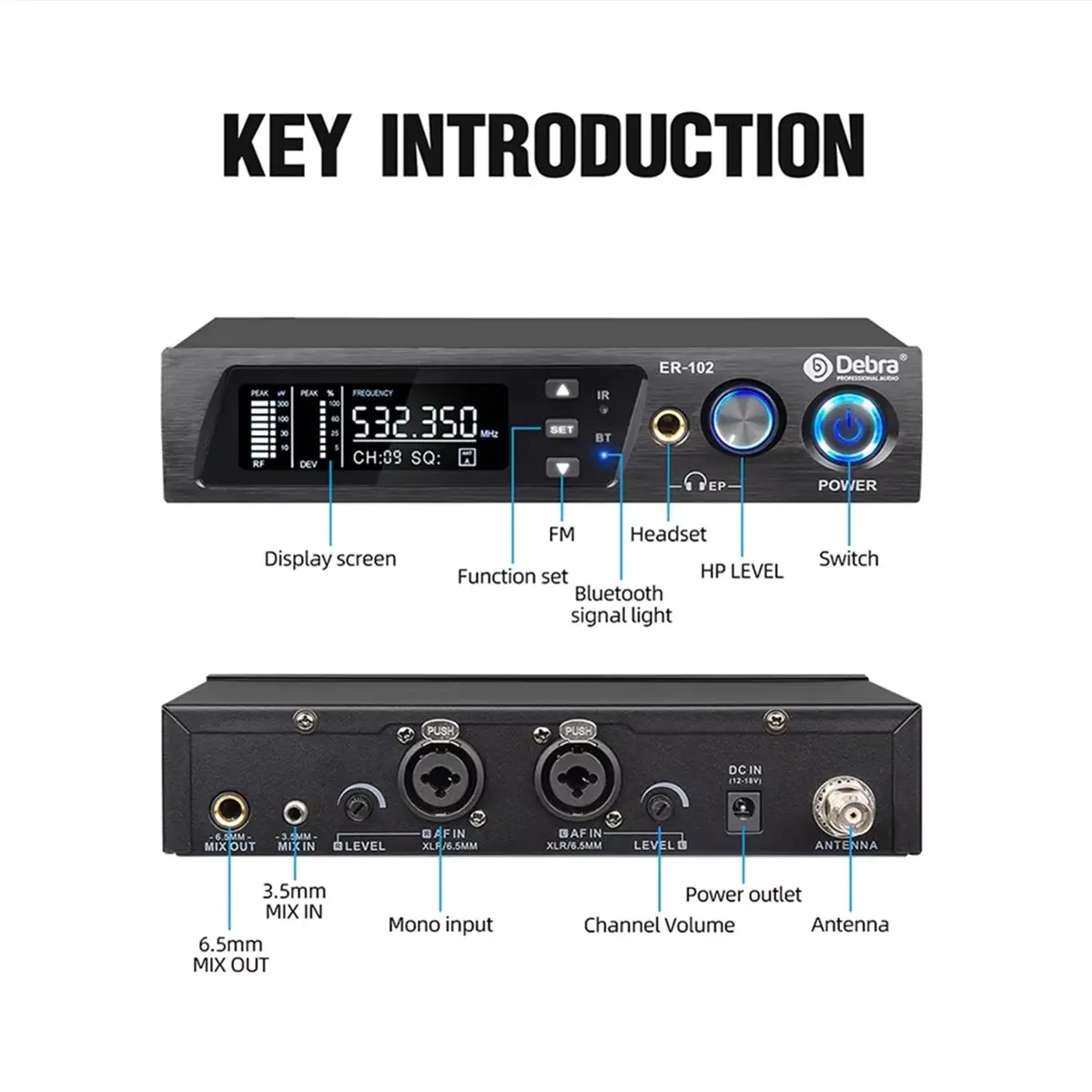 

Профессиональная аудиосистема Y69A DEBRA PROFESSIONAL AUDIO UHF IEM ER-102 с беспроводным внутриканальным мониторингом и двумя передатчиками для исполнителей