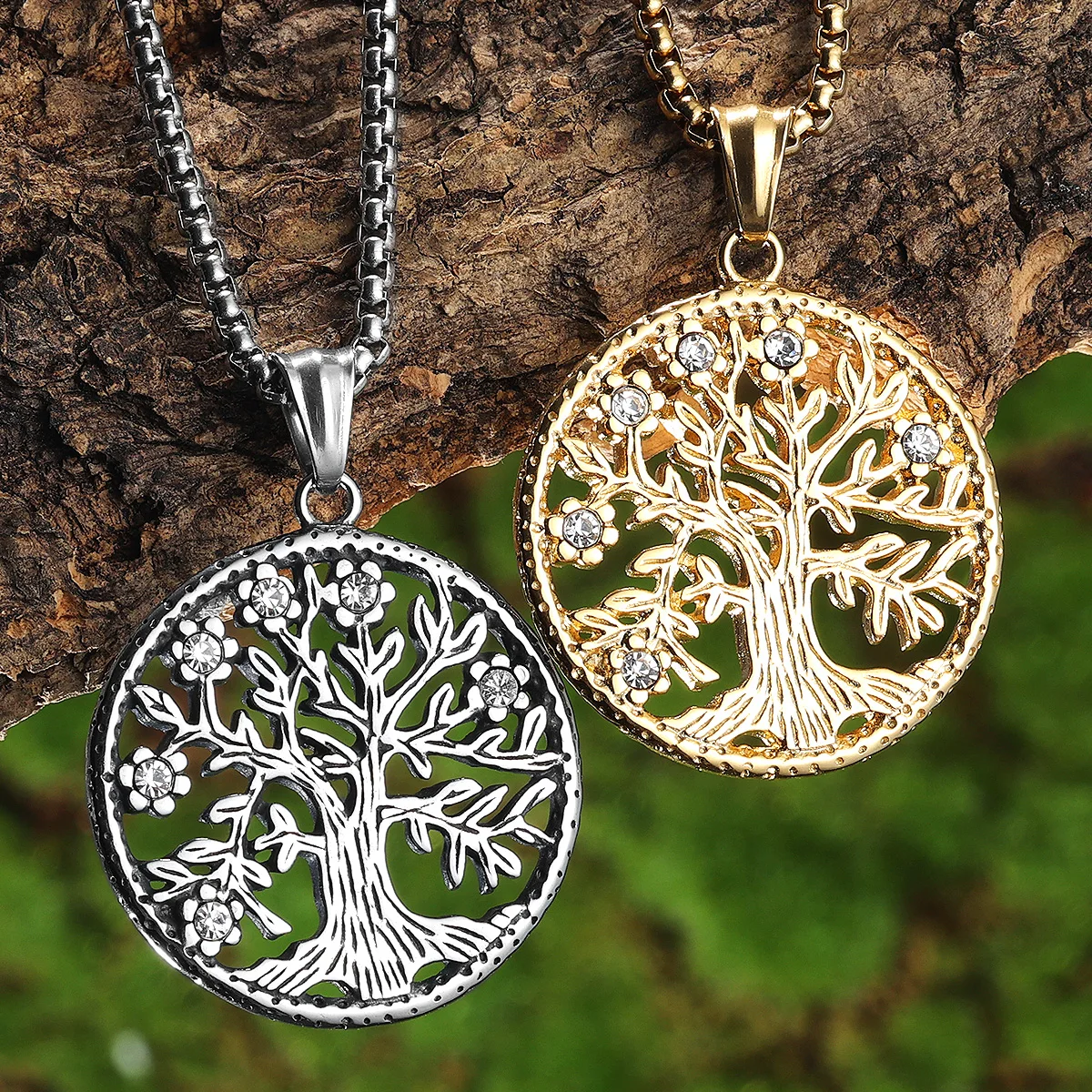 

Treasure Stone Tree Get Rich Men Necklaces With Pendant Stainless Steel Jewelry For Male Women Punk Hip Hop Accessories Gifts