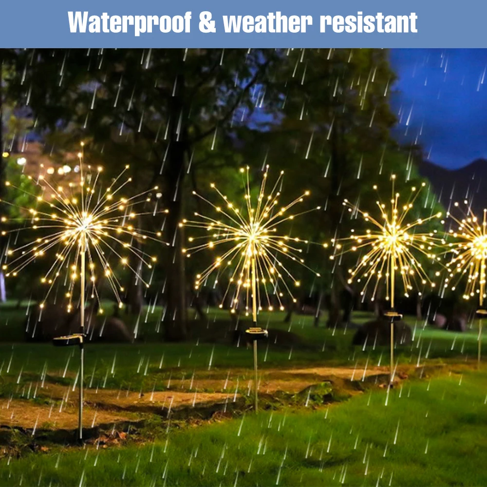Solar Power LED Fireworks Lamp Dandelion Garden Courtyard Atmosphere Decor Lamps Outdoor Landscape Balcon Grounding Lawn Lights